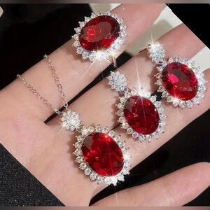 Elegant Red and Silver Jewelry Set